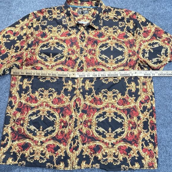 Baroque Gold Shirt Mens 4X Black Gold Crowns Chain Rose Filigree Button Up - Picture 6 of 9